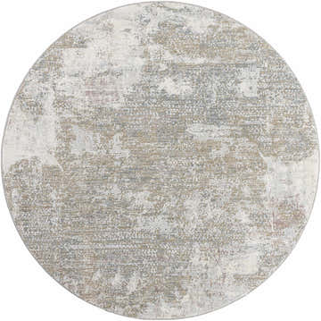 Round Hazan Thick Luxe Boutique Rug with a contemporary abstract design in cloud gray, brown, and light gray. Design-Round-53