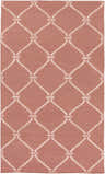 Dusty pink Hazelhurst Area Carpet with a light gray diamond trellis pattern. Hand woven wool rug. Design-Rectangle-576