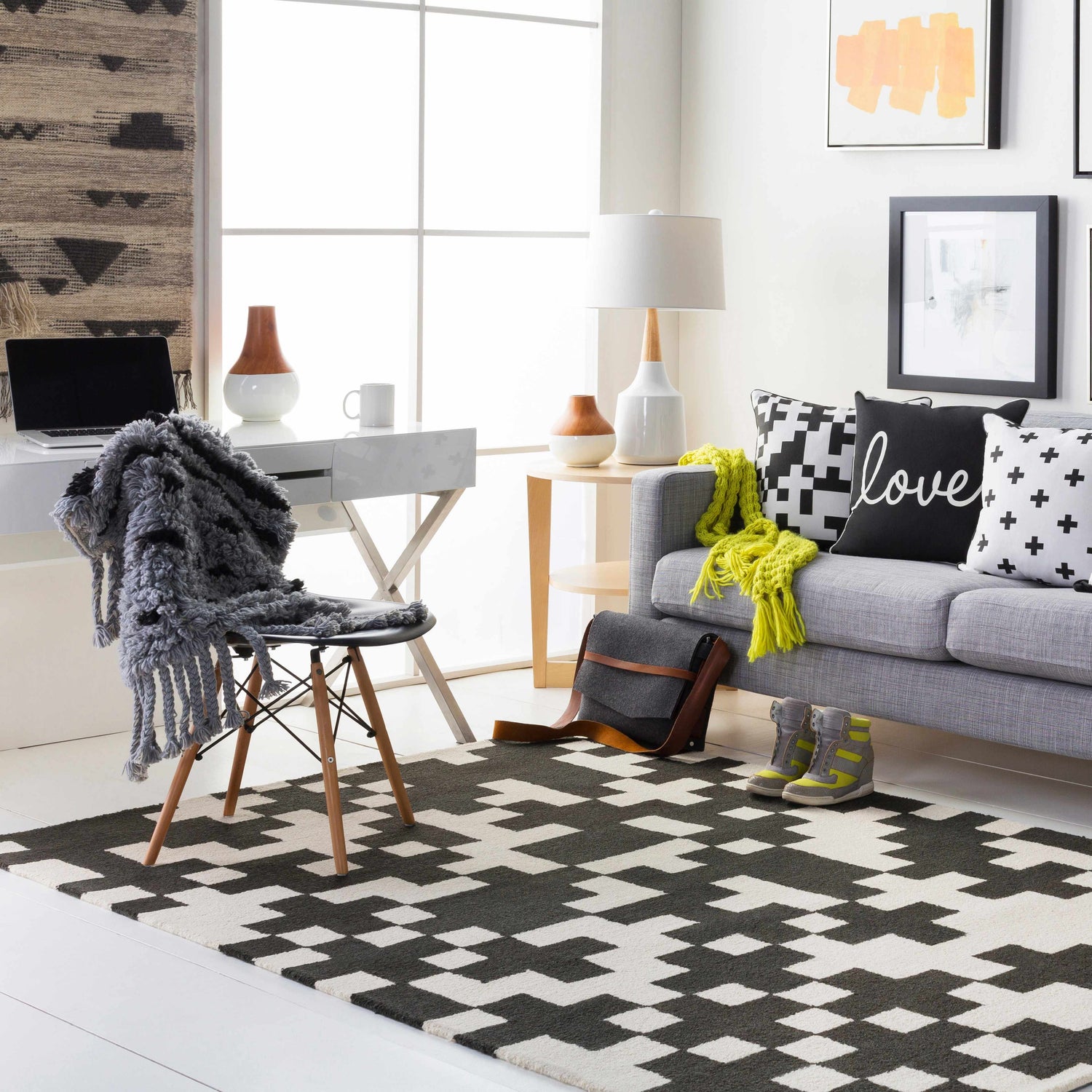 Dyersburg Black&White Geometric Accent Pillow - Clearance