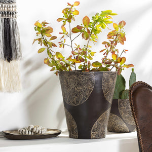 Hearst Terracotta Geometric Black Planter