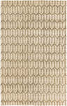 Close-up of the hand-knotted Hennessey Area Carpet. Beige wool rug with an olive geometric pattern. Contemporary farmhouse style. Design-Rectangle