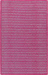 Close-up of the Heppner Area Rug. Fuchsia and light sage cotton rug with a repeating peace sign pattern. Hand woven texture. Design-Rectangle