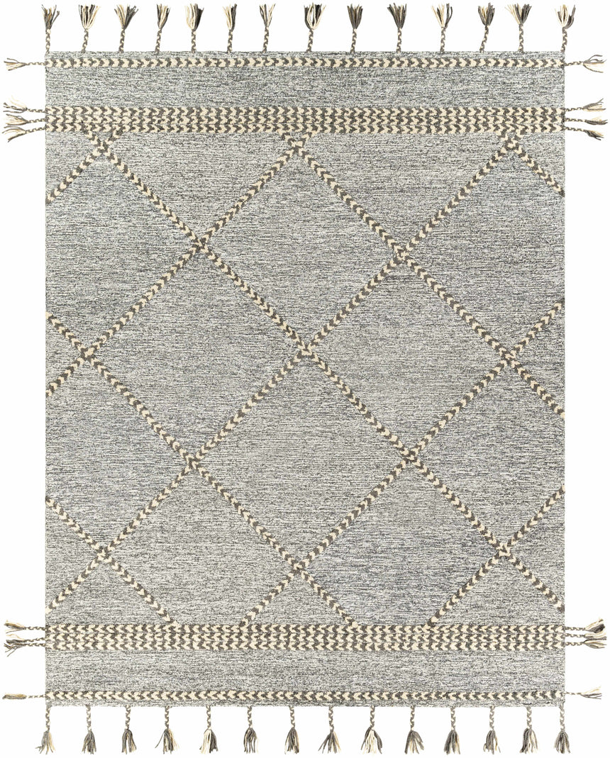Hertfordshire Gray Trellis Tassel Wool Rug - Clearance