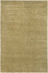 Close-up of the Heswall Area Carpet in camel and beige, featuring a hand-knotted, swirling geometric pattern. Design-Rectangle-58