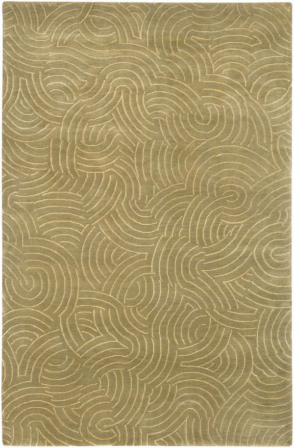 Close-up of the Heswall Area Carpet in camel and beige, featuring a hand-knotted, swirling geometric pattern. Design-Rectangle-58