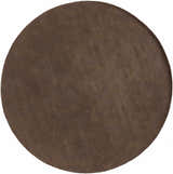 Close-up of a round, dark brown Heywood Area Carpet. Subtle floral pattern adds texture to this wool rug. Design-Round-8