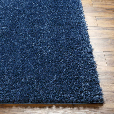 Faina Solid Dark Blue Shag Rug Washable