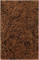 Close-up of the Pensacola 5x8 Brown Premium Wool&Viscose Rug. Features a contemporary abstract pattern in brown and camel tones. Design-Rectangle