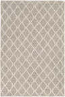 Close-up of the Hindley Area Rug, a hand-woven rug in cream and gray with a geometric diamond pattern. Design-Rectangle-576