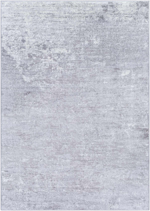 Close-up of the Hingatungan Area Rug. Contemporary style rug in cream, gray, and denim with a subtle abstract pattern. Design-Rectangle-5373