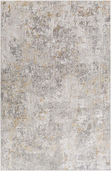 Close-up of the Hirwaun Textured Luxe Area Rug, showcasing a contemporary abstract design in brown, gray, mustard, and off-white. Design-Rectangle-6796