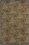 Detailed geometric pattern of the Hisle Area Rug in brown, black, and gray tones. Hand-knotted wool texture. Design-Rectangle-58