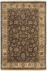 Detailed floral pattern on a brown Hillisburg Premium Wool Carpet with beige border and fringe. Hand knotted rug. Design-Rectangle-5686