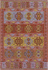 Close-up of the Hallsville Area Rug. Southwestern style rug in blush, red, yellow, and denim with a geometric pattern. Design-Rectangle-576