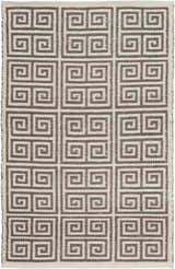 Close-up of the Hollytree Area Rug, a hand-woven runner with a cream and dark red geometric Greek key design. Design-Rectangle-23