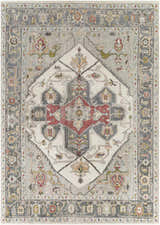 Halayhayin Premium Rug with a traditional, hand-knotted design in brick red, cream, and gray tones. Bohemian style. Design-Rectangle-810