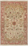 Detailed Hobart Area Rug in brown, burgundy, and olive. Hand-knotted wool rug with traditional floral and geometric patterns. Design-Rectangle-5686