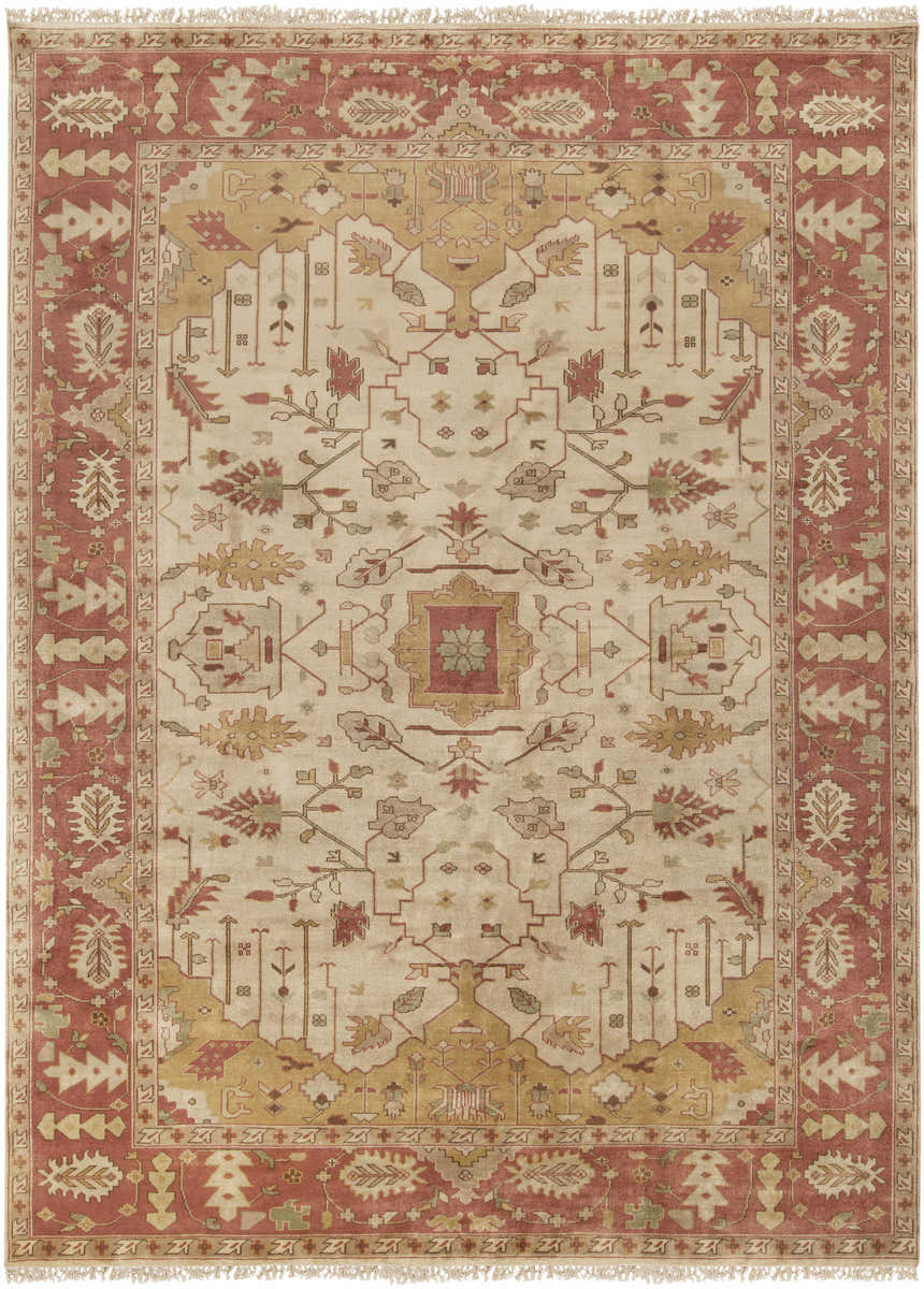 Hand knotted Hobart Area Rug in brown, burgundy and mustard with traditional bohemian pattern. Design-Rectangle-811