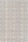 Close-up of Hoisington Ivory patterned wool rug. Charcoal and ivory farmhouse design, hand-knotted texture. Design-Rectangle-69