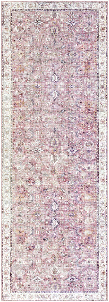 Detailed Honomu Area Rug featuring a vintage, traditional design in mauve, beige, and purple tones. Design-Runner-2676