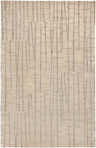 Close-up of the Hotchkiss Area Carpet. Hand-knotted wool rug with a light brown base and brick red and mustard vertical line pattern. Design-Rectangle-58