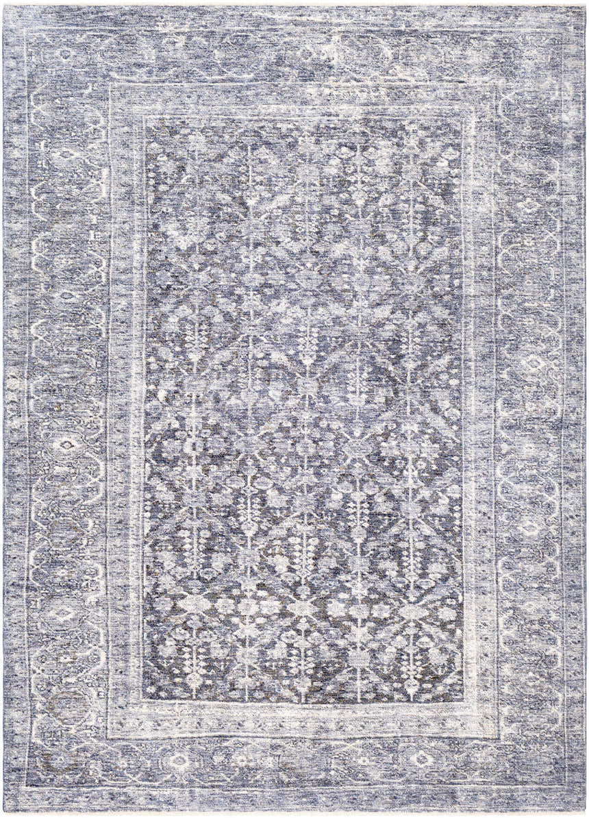 Denim and beige Housatonic Area Rug. Traditional oriental rug design with a distressed look. Design-Rectangle-582