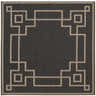 Close-up of Harborcreek Area Rug. Black rug with light beige geometric Greek key pattern border. Machine woven olefin. Design-Square-73