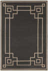 Close-up of Harborcreek Area Rug: black olefin rug with light beige geometric border pattern. Contemporary style. Design-Rectangle-76109