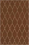 Close-up of the Hermitage Area Carpet. Brown wool rug with a tan, hand-knotted, quatrefoil pattern. Design-Rectangle-58
