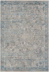 Detailed Hartsel Area Rug in charcoal, gray, and dark blue tones with a traditional, distressed pattern. Design-Rectangle