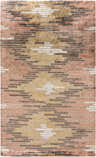 Close-up of the Hundon Viscose Area Carpet. Contemporary design with black, brick red, brown, and taupe colors. Hand-knotted texture. Design-Rectangle