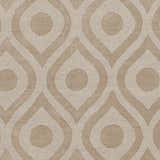 Close-up of the Hundred Area Rug showing its tan, hand-loomed wool with a contemporary teardrop and circle pattern. Swatch