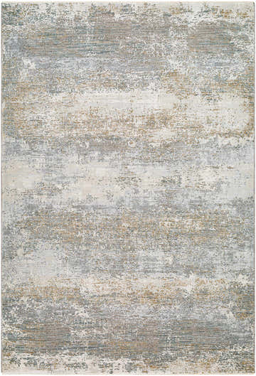 Close-up of the Ikram Thick Luxe Boutique Rug featuring a contemporary, abstract design in cloud gray, dark gray, and light gray tones. Design-Rectangle-576