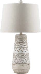 Tan and Cream Resin Lamp with White Linen Table Lamp - Clearance