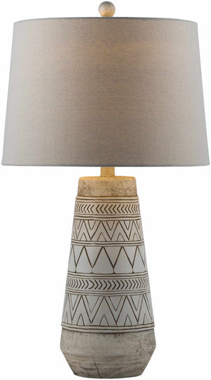 Tan and Cream Resin Lamp with White Linen Table Lamp