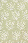 Close-up of the Indio Area Rug. Hand-woven wool rug with a light green background and ivory coral pattern. Coastal style. Design-Rectangle-58