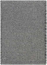Close-up of the hand woven Innisfail Area Rug. Medium gray and black cotton blend with a textured, striped design. Design-Rectangle-23