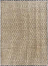 Close-up of the Iqaluit Natural Jute Rug. Hand-woven rug with black stripes on a light beige jute background. Contemporary style. Design-Rectangle-576