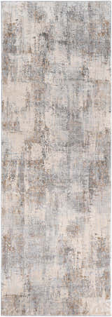 Close-up of the Ironwood Textured Luxe Rug. Abstract design with charcoal, gray, light gray, medium brown, and taupe tones. Design-Runner-2773