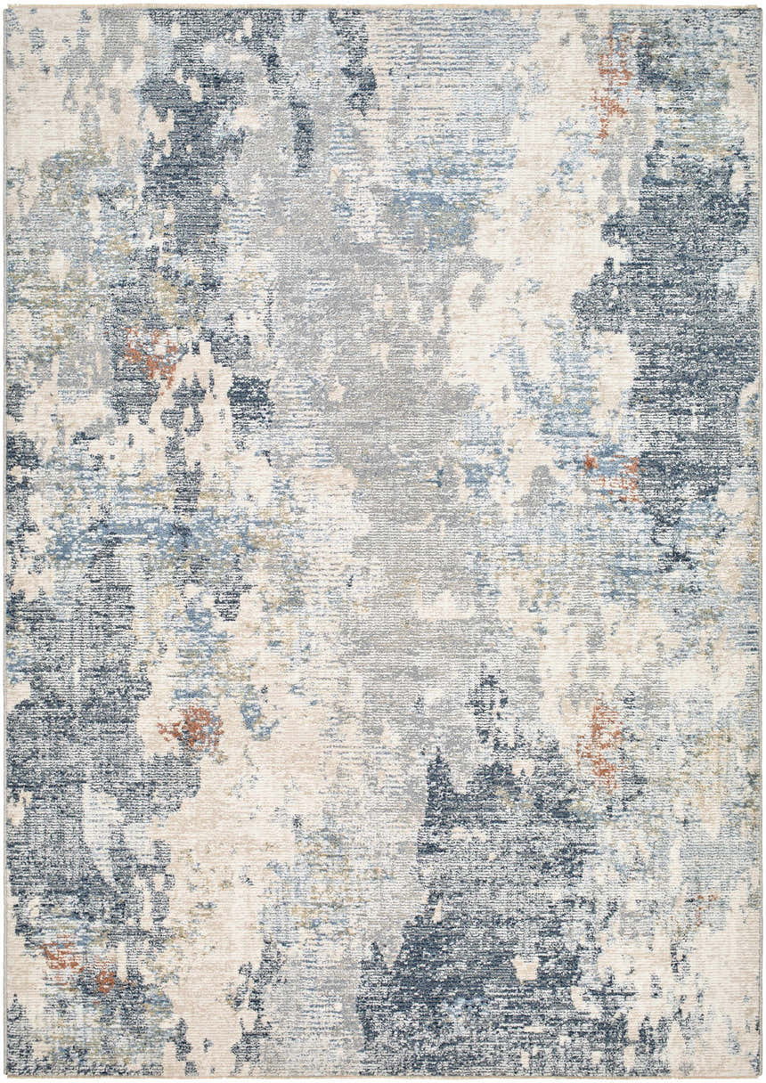 Close-up of the Iryna Area Rug, a contemporary design in charcoal, gray, and brown polyester with an abstract pattern. Design-Rectangle-579