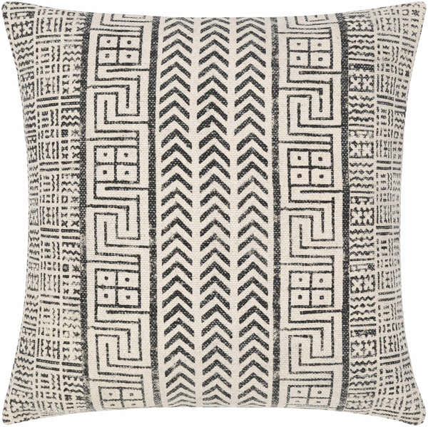 Javira Black Beige Woven Ethnic Baklava Pattern Knitted Fringed Global Bohemian Cotton Waist Cushion - Clearance