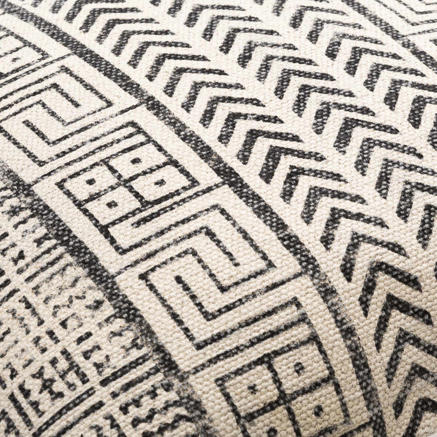 Javira Black Beige Woven Ethnic Baklava Pattern Knitted Fringed Global Bohemian Cotton Waist Cushion - Clearance