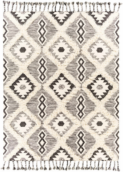 Jarales Cream/Black Tribal Tassel Wool Rug - Clearance