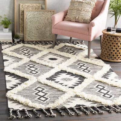 Jarales Cream/Black Tribal Tassel Wool Rug - Clearance