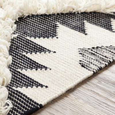 Jarales Cream/Black Tribal Tassel Wool Rug - Clearance