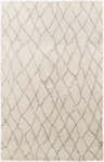 Close-up of the hand-knotted Jeddo Area Rug. Charcoal diamond trellis on ivory wool creates a farmhouse feel. Design-Rectangle-58