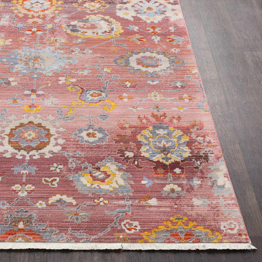 Jemison Red Floral Rug with fringe detail - Clearance
