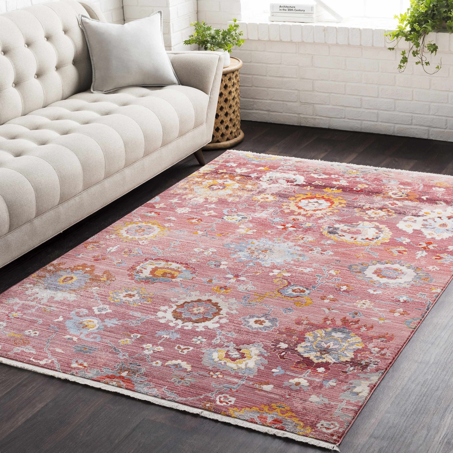 Jemison Red Floral Rug with fringe detail - Clearance
