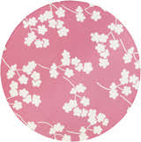 Close-up of the Johnstown Area Carpet. Rose rug with a white floral branch pattern. Hand woven wool texture. Design-Round-8
