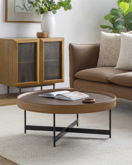Ottensheim Brown Leather Round Coffee Table